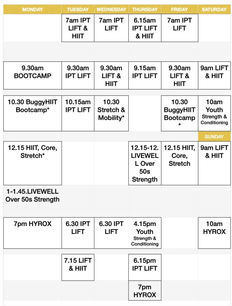 ipt fitness timetable